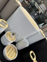 منظم حمام أكريليك مستورد 6 قطع – طقم إكسسوارات حمام عصري فاخر مقاوم للكسر